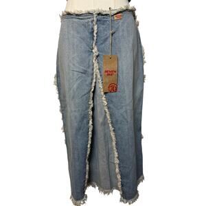 Italian Denim Y2K Euro Skirt Size M with Distress & Slit NWT